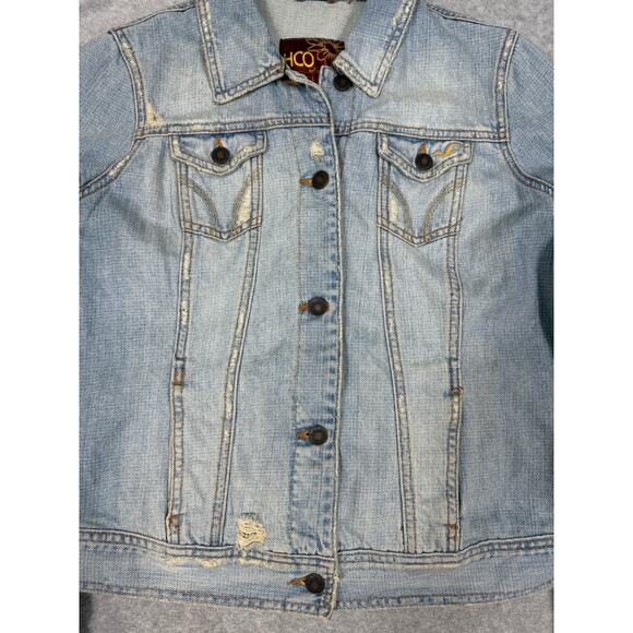 Y2K Hollister Junior Womens Size L Distressed Denim Jacket HCO Surf - Picture 8 of 10